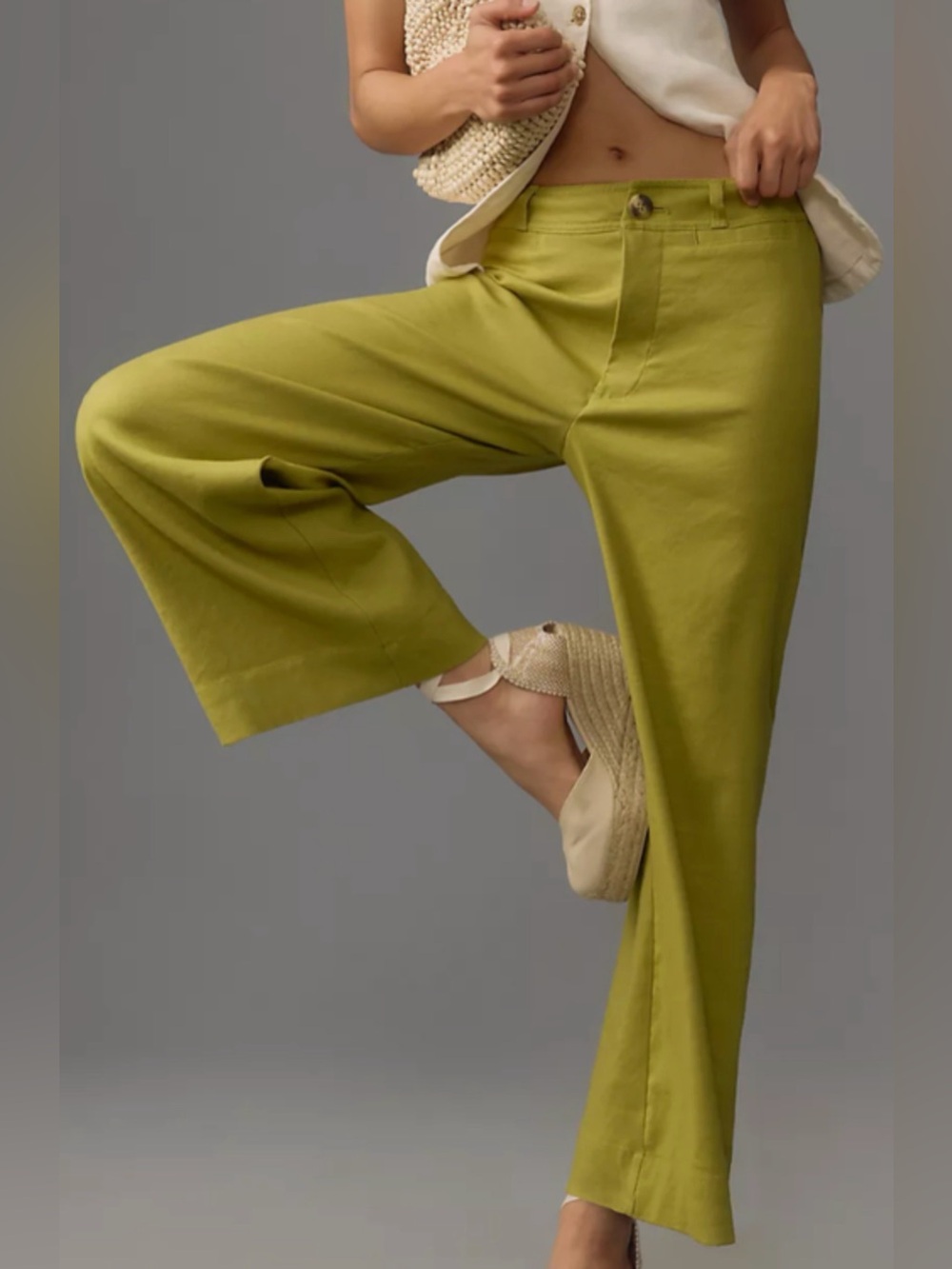 NWT Maeve by Anthropologie Light Olive Wide-Leg Linen Blend Pants